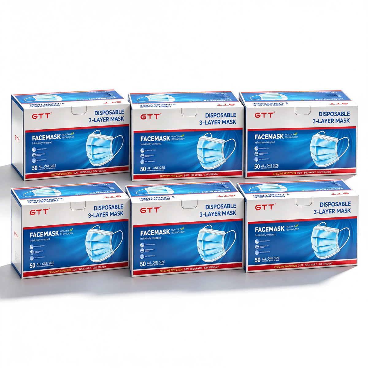 3-Ply Flat Face Mask, Light Blue – 3-Layer Non-Woven & Meltblown