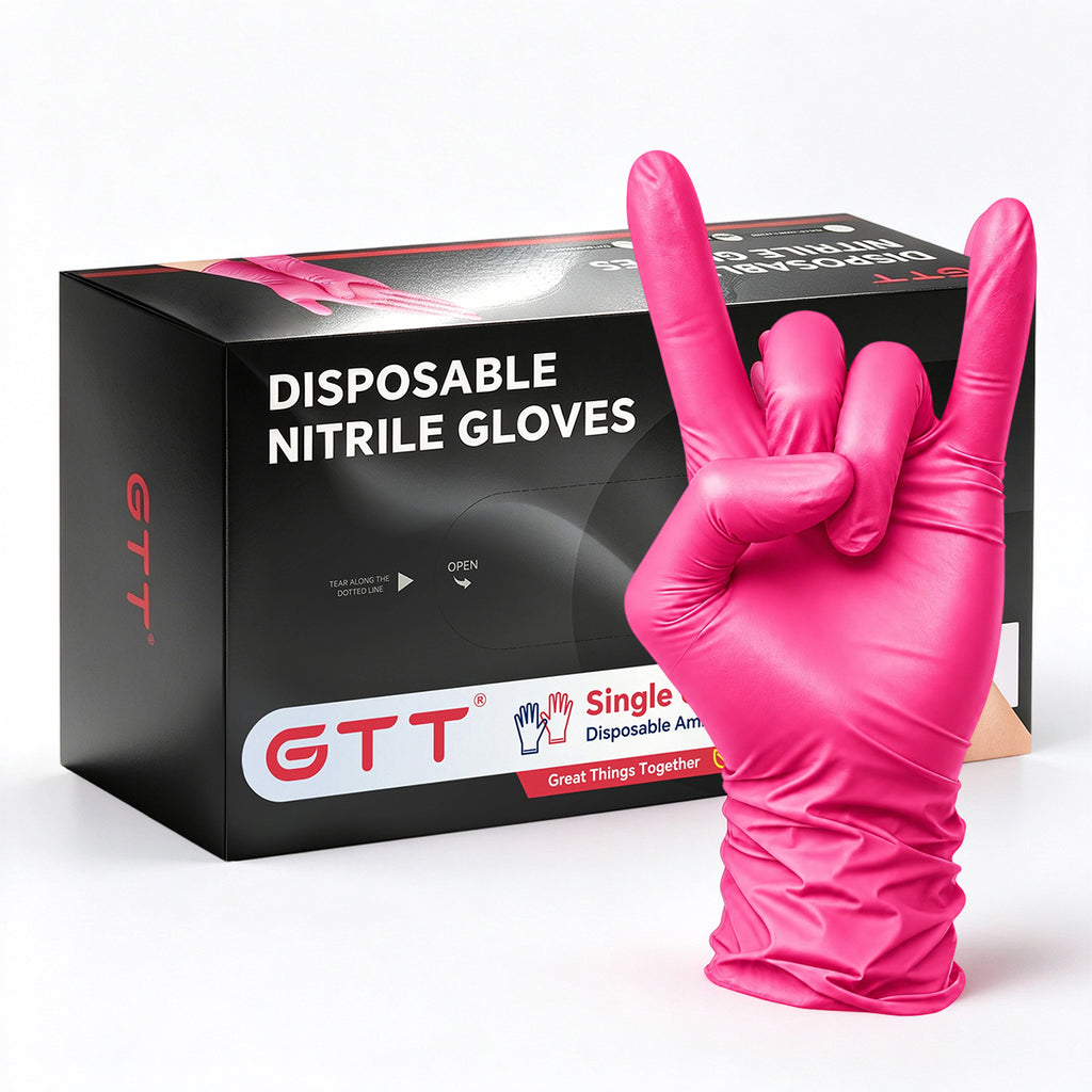 GTT Pink Nitrile Gloves, 4 Mil Disposable Gloves, Powder-Free & Latex-Free, 100 Count for Hair Coloring, Salon, Nail Care and Beauty