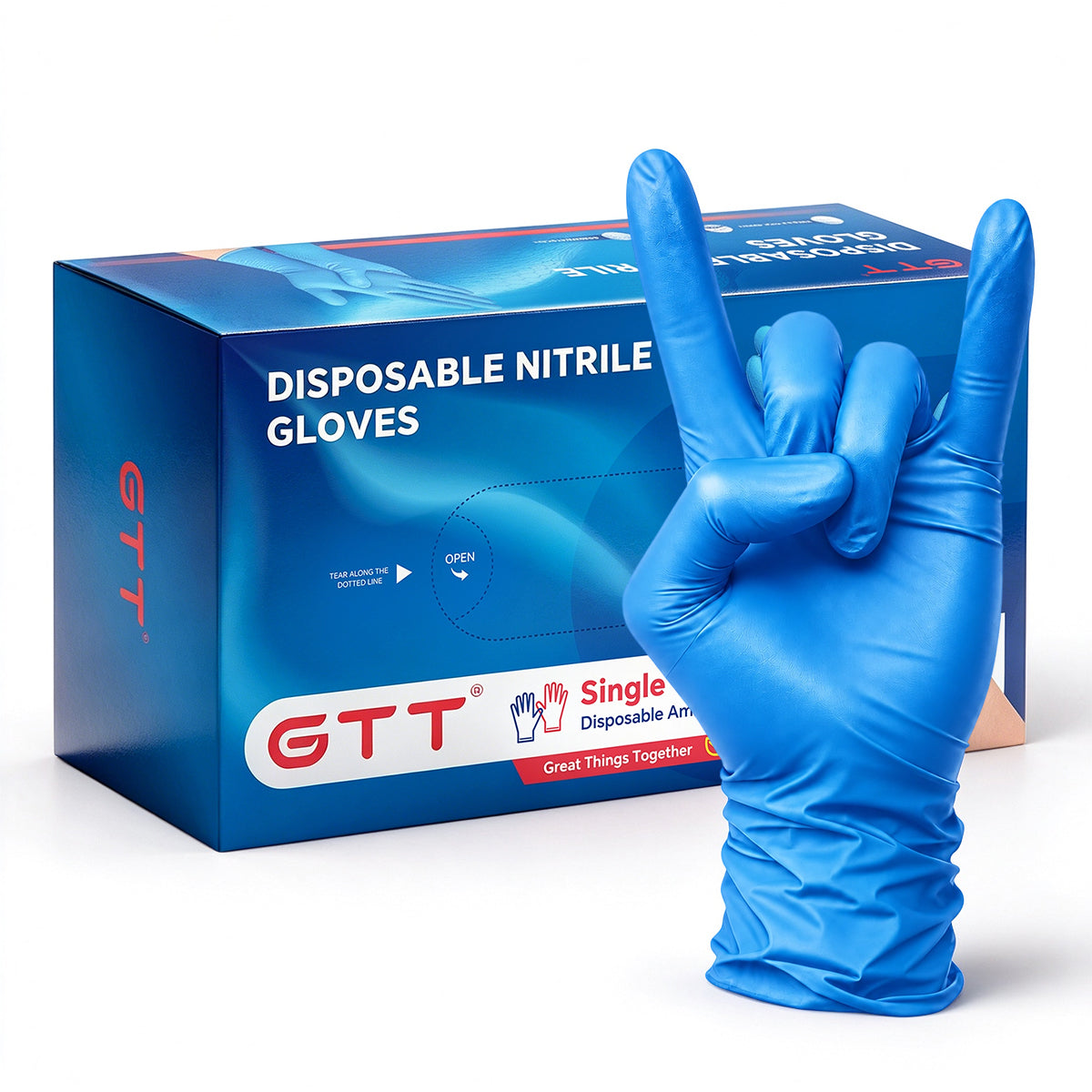 GTT Blue Nitrile Gloves, 4 Mil Disposable Food Prep Gloves, Powder-Free & Latex-Free, 100 Count for Cooking, Baking, BBQ and Kitchen