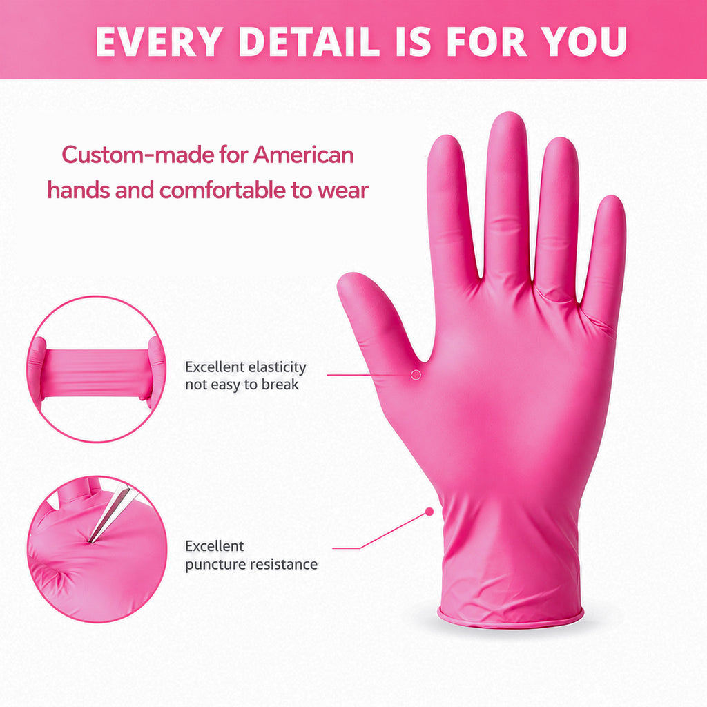 GTT Pink Nitrile Gloves, 4 Mil Disposable Gloves, Powder-Free & Latex-Free, 200 Count for Cleaning, Gardening, Pet Care, Crafts and Everyday Use
