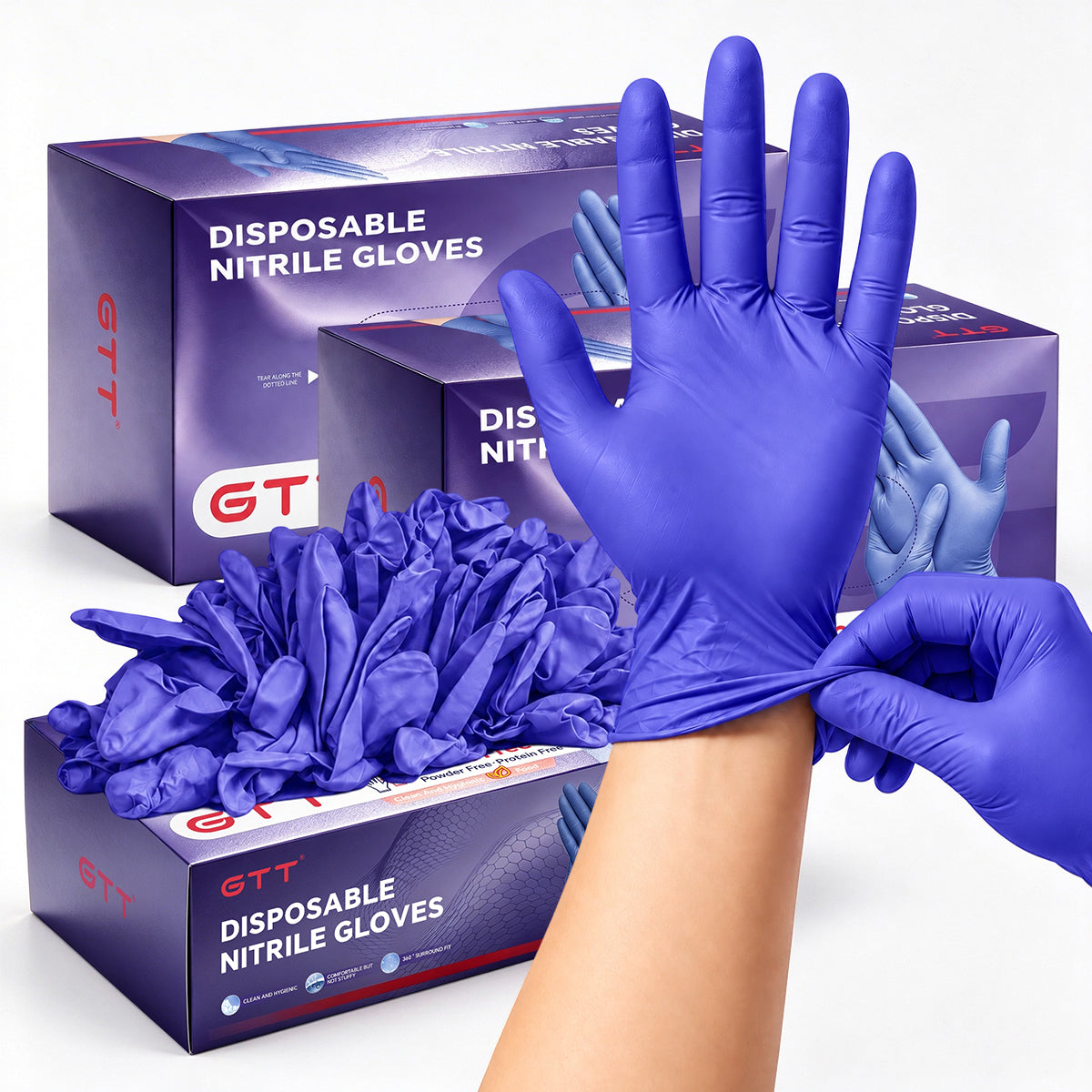 GTT Purple Nitrile Gloves, 4 Mil Disposable Cleaning Gloves, Powder-Free & Latex-Free,200 Count for Household Cleaning, Gardening and Pet Care