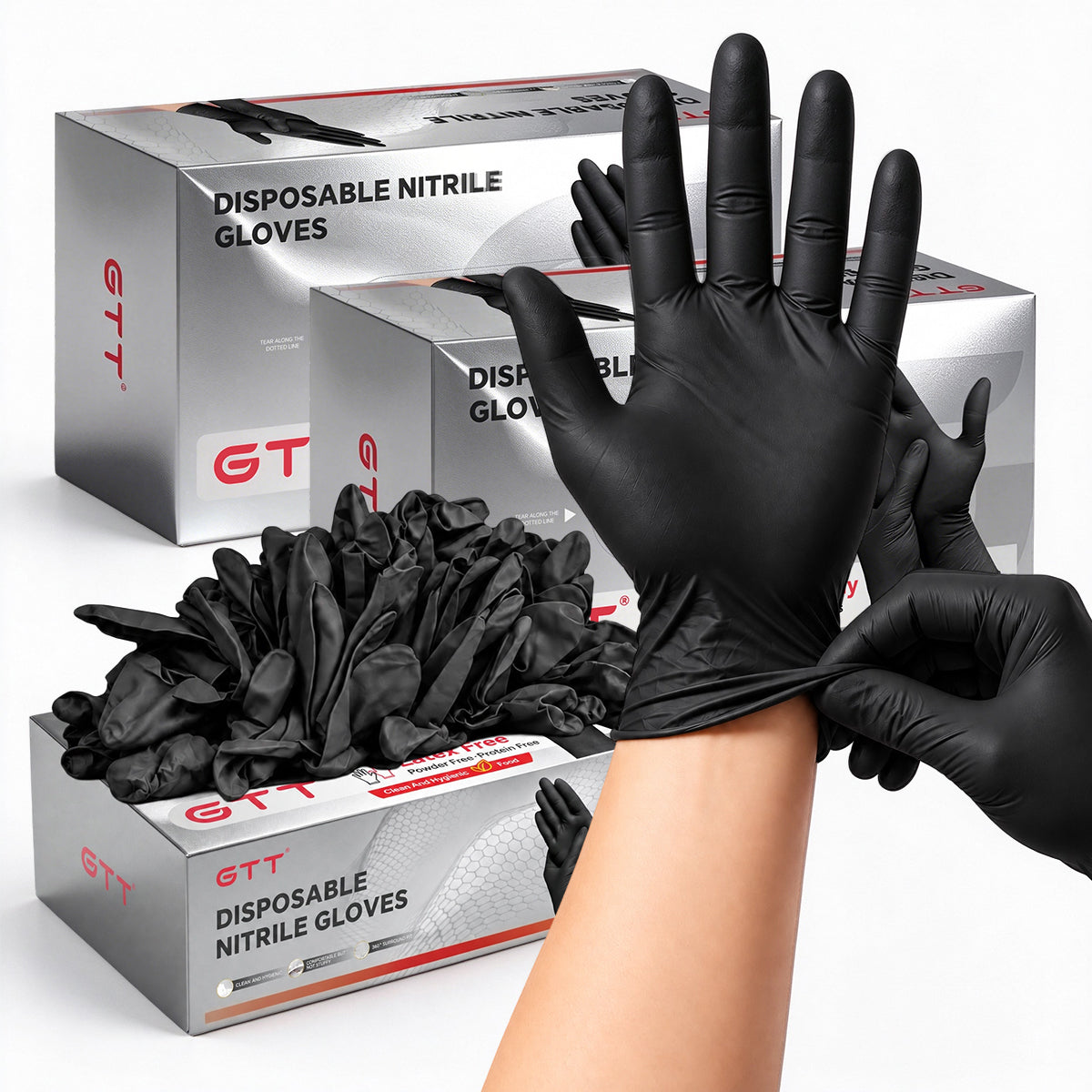 GTT Black Nitrile Gloves, 4 Mil Disposable Food Prep Gloves, Powder-Free & Latex-Free, 200 Count for Kitchen, Cooking, BBQ and Food Handling