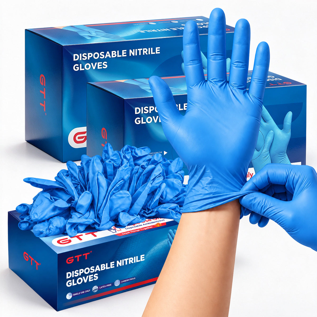 GTT Blue Nitrile Gloves, 4 Mil Disposable Gloves, Powder-Free & Latex-Free, 200 Count for Cleaning, Gardening, Pet Care, Crafts and More