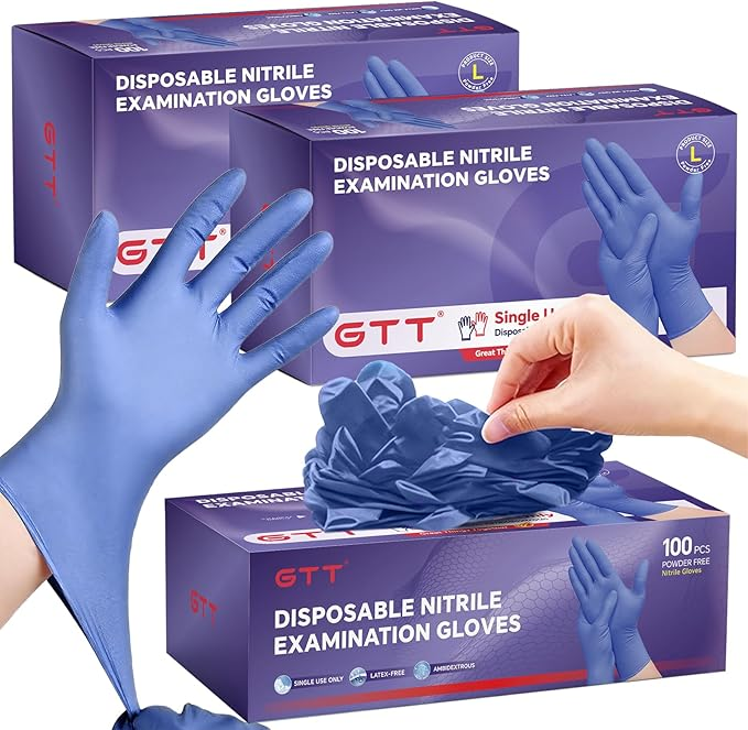 GTT Purple Nitrile Gloves, 4 Mil Disposable Cleaning Gloves, Powder-Free & Latex-Free,200 Count for Household Cleaning, Gardening and Pet Care