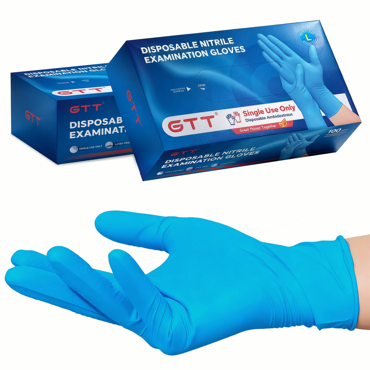 GTT Blue Nitrile Gloves, 4 Mil Disposable Gloves, Powder-Free & Latex-Free, 200 Count for Cleaning, Gardening, Pet Care, Crafts and More