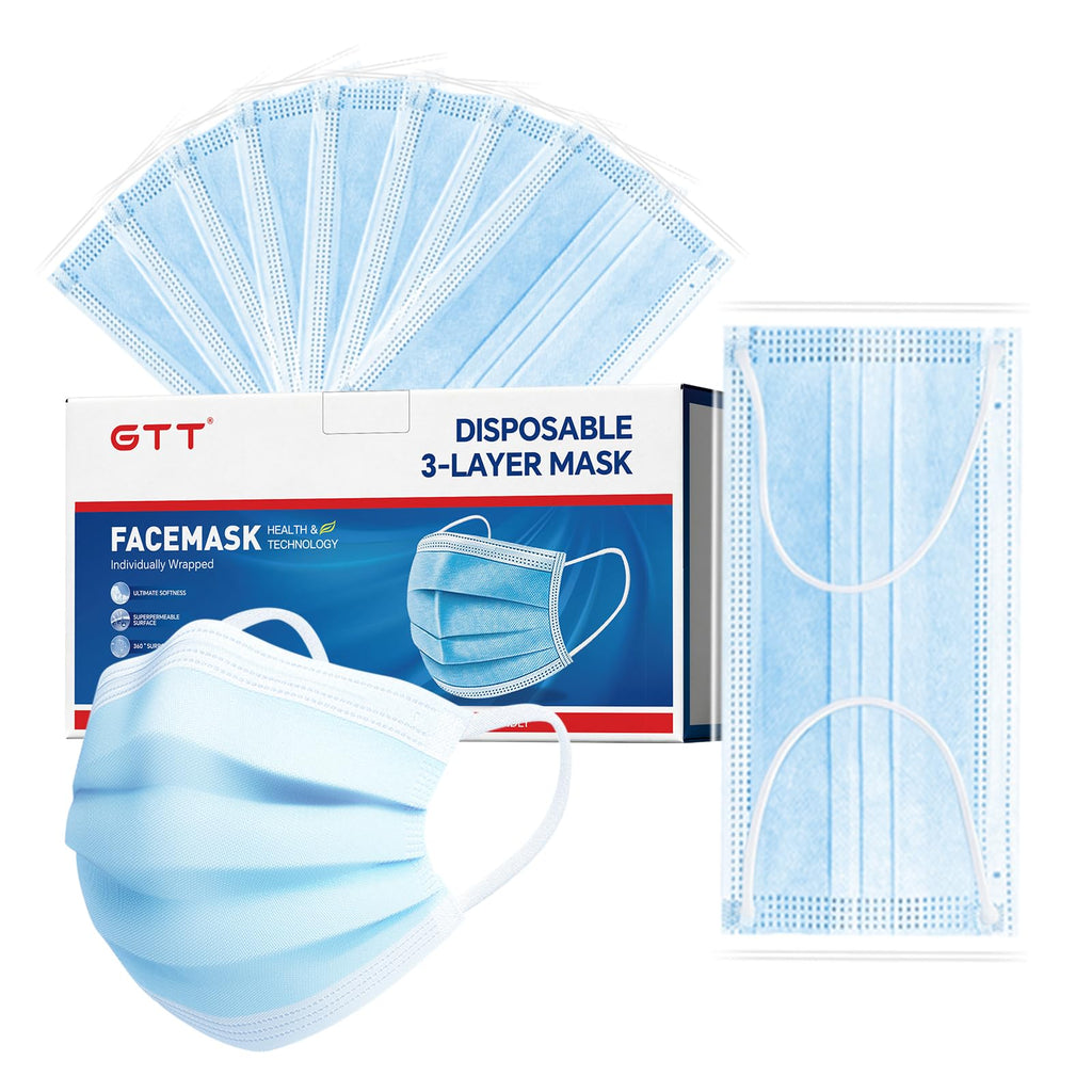 3-Ply Flat Face Mask, Light Blue – 3-Layer Non-Woven & Meltblown