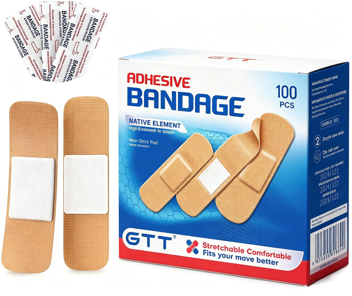 GTT Waterproof Non-Woven Adhesive Bandages (100 ct) — Flexible, Breathable Wound Strips for Home, Travel & First Aid