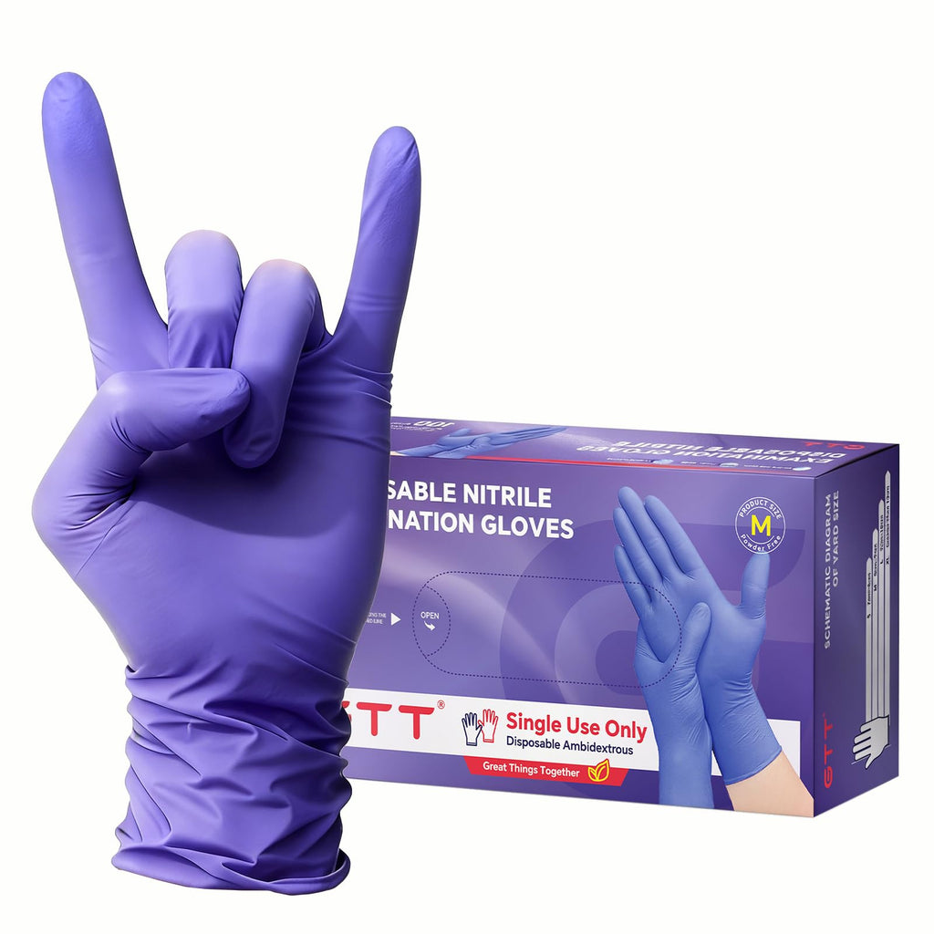 GTT Purple Nitrile Gloves, 4 Mil Disposable Gloves, Powder-Free & Latex-Free, 100 Count for Hair Coloring, Salon, Nail Care and Beauty