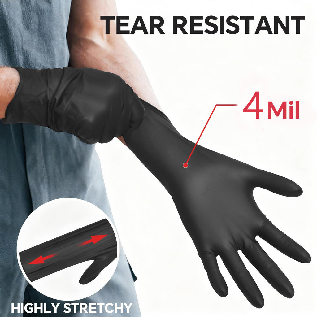 GTT Black Nitrile Gloves, 4 Mil Disposable Gloves, Powder-Free & Latex-Free, 100 Count for Cleaning, Household Chores, Gardening and Everyday Protection