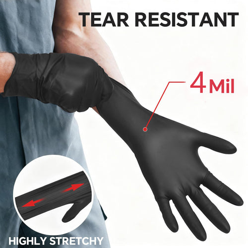 GTT Black Nitrile Gloves, 4 Mil Disposable Gloves, Powder-Free & Latex-Free, 100 Count for Cleaning, Household Chores, Gardening and Everyday Protection