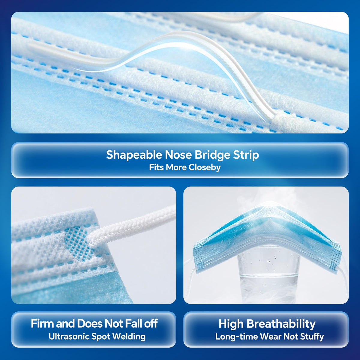3-Ply Flat Face Mask, Light Blue – 3-Layer Non-Woven & Meltblown