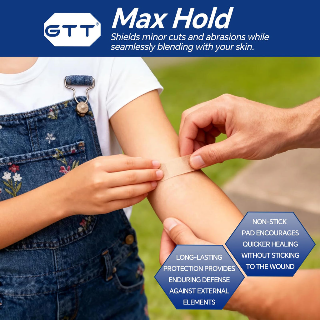 GTT Waterproof Non-Woven Adhesive Bandages (100 ct) — Flexible, Breathable Wound Strips for Home, Travel & First Aid