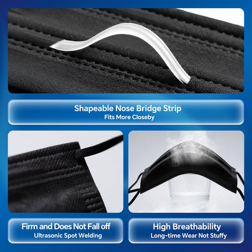 3-Ply Flat Face Mask, Black – 3-Layer Non-Woven & Meltblown