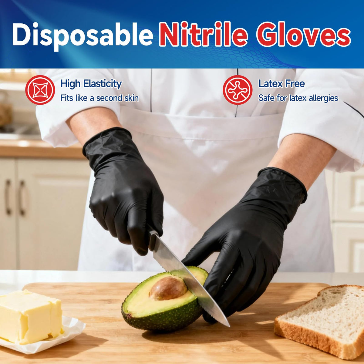 GTT Black Nitrile Gloves, 4 Mil Disposable Gloves, Powder-Free & Latex-Free, 100 Count for Cleaning, Household Chores, Gardening and Everyday Protection