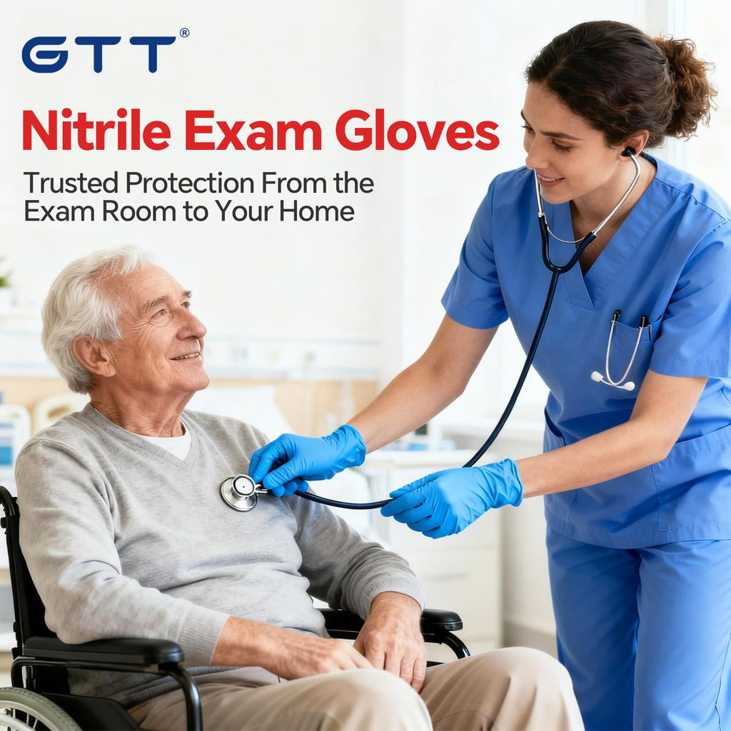 GTT Blue Nitrile Gloves, 4 Mil Disposable Food Prep Gloves, Powder-Free & Latex-Free, 100 Count for Cooking, Baking, BBQ and Kitchen