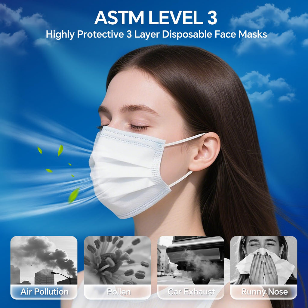 3-Ply Flat Face Mask, White – 3-Layer Non-Woven & Meltblown