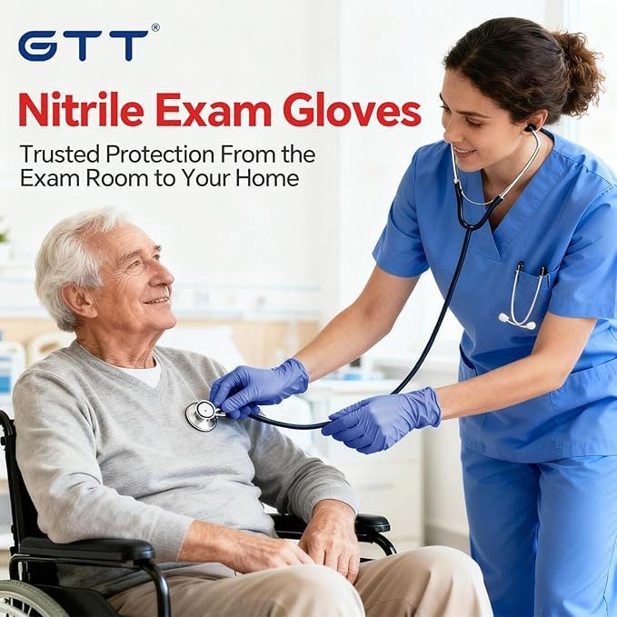 GTT Purple Nitrile Gloves, 4 Mil Disposable Cleaning Gloves, Powder-Free & Latex-Free,200 Count for Household Cleaning, Gardening and Pet Care