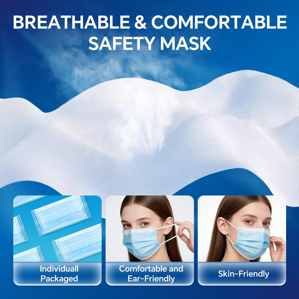 3-Ply Flat Face Mask, Light Blue – 3-Layer Non-Woven & Meltblown
