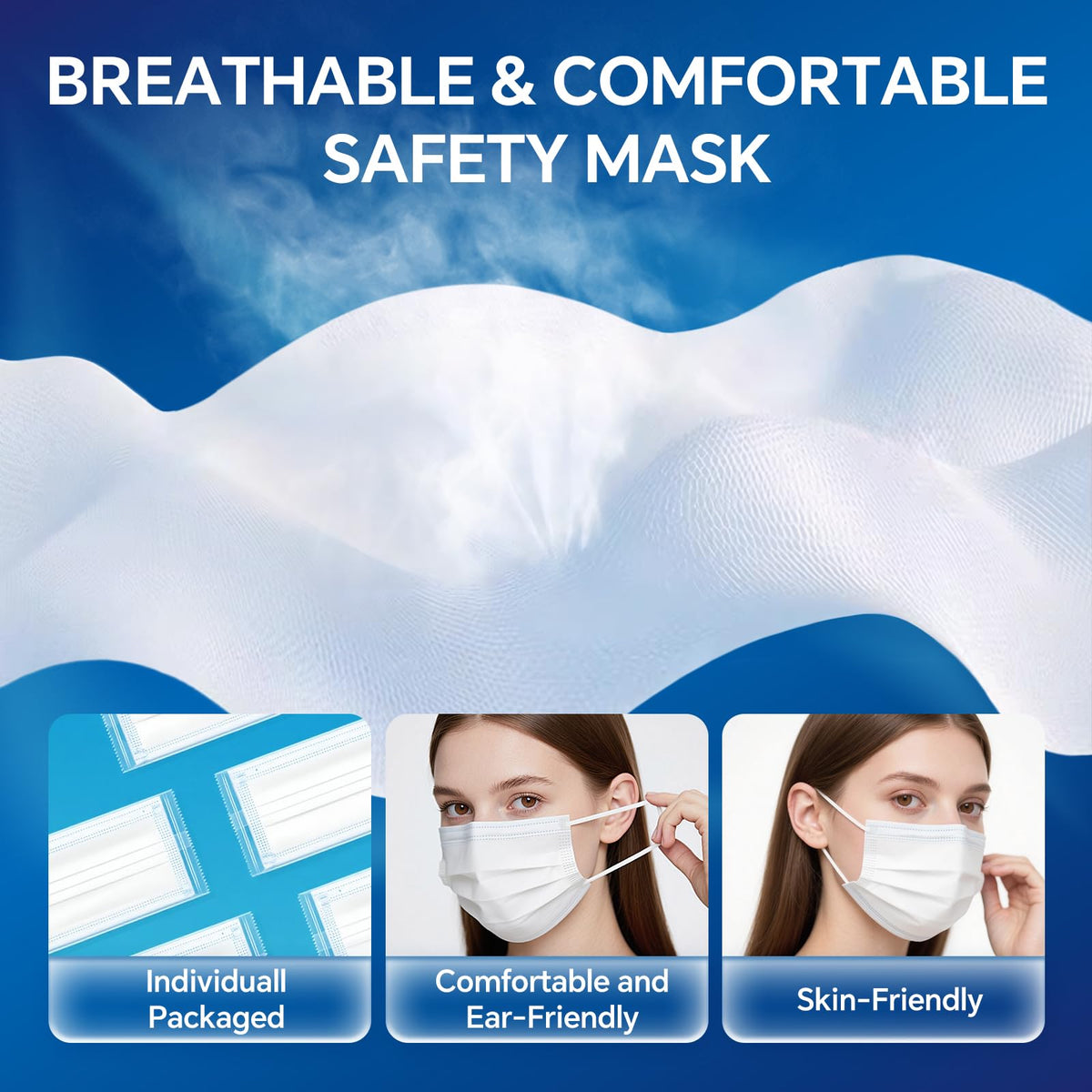 3-Ply Flat Face Mask, White – 3-Layer Non-Woven & Meltblown