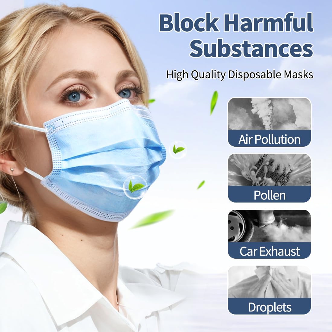 3-Ply Flat Face Mask, Light Blue – 3-Layer Non-Woven & Meltblown